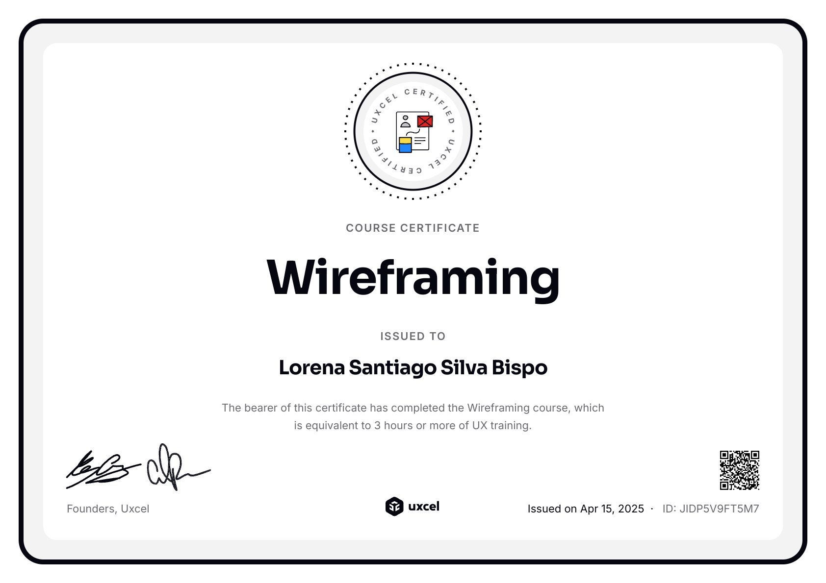 Lorena Santiago Silva Bispo's certificate